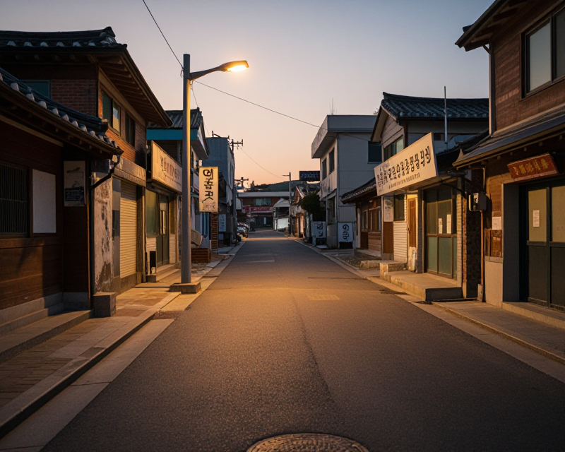 Quiet South Korean Town at Twilight